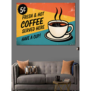 Retro Kahve Reklamı Dekoratif Kanvas - Mdf Ahşap Tablo 70x100 cm