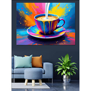 Sıçrayan Renkli Kahve Fincanı Dekoratif Kanvas - Mdf Ahşap Tablo