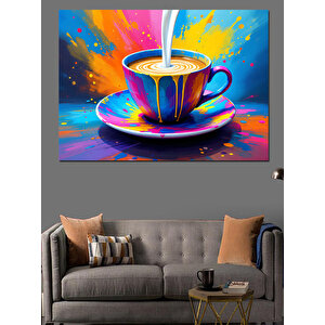 Sıçrayan Renkli Kahve Fincanı Dekoratif Kanvas - Mdf Ahşap Tablo 35x50 cm