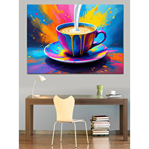 Sıçrayan Renkli Kahve Fincanı Dekoratif Kanvas - Mdf Ahşap Tablo 35x50 cm