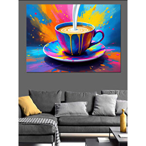 Sıçrayan Renkli Kahve Fincanı Dekoratif Kanvas - Mdf Ahşap Tablo 35x50 cm