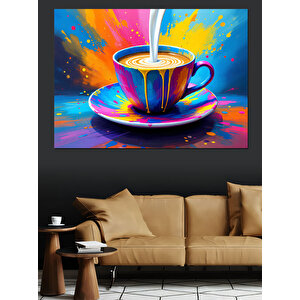 Sıçrayan Renkli Kahve Fincanı Dekoratif Kanvas - Mdf Ahşap Tablo