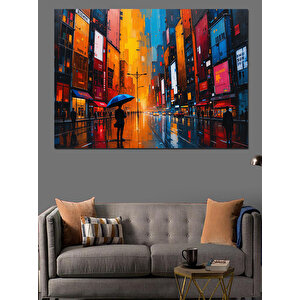 Yağmurlu Şehir Silüeti Dekoratif Kanvas - Mdf Ahşap Tablo 70x100 cm