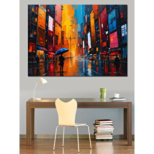 Yağmurlu Şehir Silüeti Dekoratif Kanvas - Mdf Ahşap Tablo 70x100 cm
