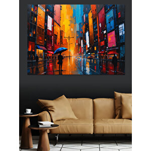Yağmurlu Şehir Silüeti Dekoratif Kanvas - Mdf Ahşap Tablo