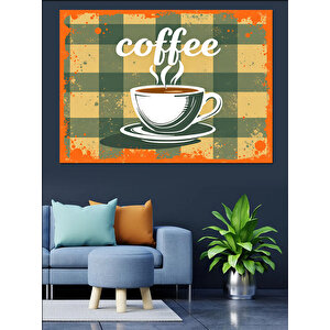Retro Çizgili Kahve Posteri Dekoratif Kanvas - Mdf Ahşap Tablo 100x140 cm