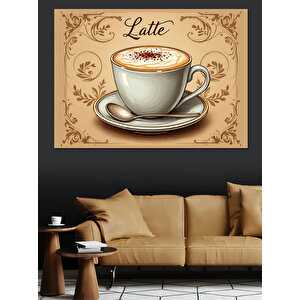 Vintage Latte Kahve Posteri Dekoratif Kanvas - Mdf Ahşap Tablo 35x50 cm