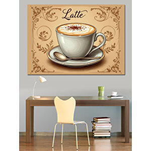 Vintage Latte Kahve Posteri Dekoratif Kanvas - Mdf Ahşap Tablo