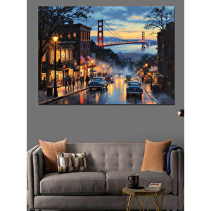 Golden Gate Köprüsü Ve Şehir Dekoratif Kanvas - Mdf Ahşap Tablo 70x100 cm
