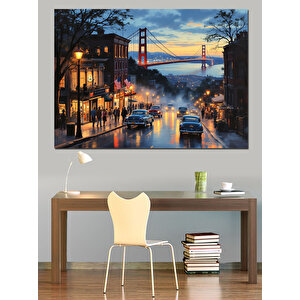 Golden Gate Köprüsü Ve Şehir Dekoratif Kanvas - Mdf Ahşap Tablo 70x100 cm