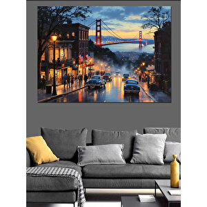 Golden Gate Köprüsü Ve Şehir Dekoratif Kanvas - Mdf Ahşap Tablo 70x100 cm