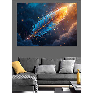 Evrenin İçinde Altın Tüy Dekoratif Kanvas - Mdf Ahşap Tablo 35x50 cm