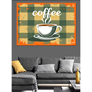 Retro Çizgili Kahve Posteri Dekoratif Kanvas - Mdf Ahşap Tablo