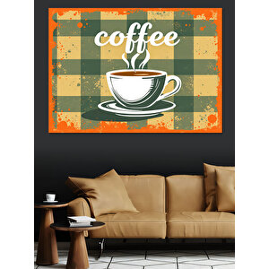 Retro Çizgili Kahve Posteri Dekoratif Kanvas - Mdf Ahşap Tablo