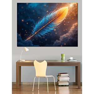 Evrenin İçinde Altın Tüy Dekoratif Kanvas - Mdf Ahşap Tablo 100x140 cm