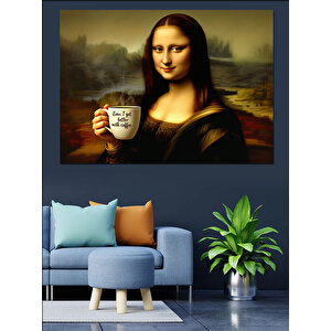 Kahve Tutan Mona Lisa Dekoratif Kanvas - Mdf Ahşap Tablo 100x140 cm