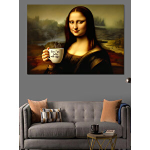 Kahve Tutan Mona Lisa Dekoratif Kanvas - Mdf Ahşap Tablo 100x140 cm