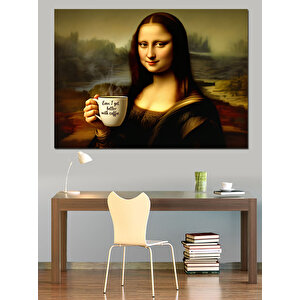 Kahve Tutan Mona Lisa Dekoratif Kanvas - Mdf Ahşap Tablo