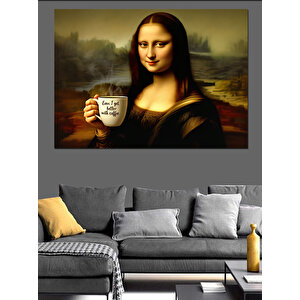 Kahve Tutan Mona Lisa Dekoratif Kanvas - Mdf Ahşap Tablo