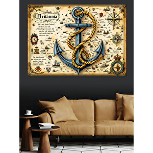 Pusula Ve Çapa Haritası Dekoratif Kanvas - Mdf Ahşap Tablo 25x35 cm