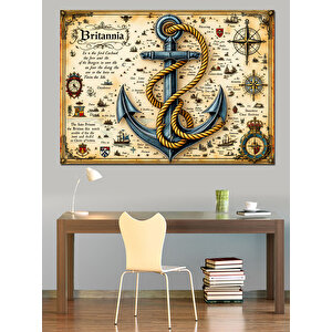 Pusula Ve Çapa Haritası Dekoratif Kanvas - Mdf Ahşap Tablo