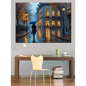 Yağmurlu Şehir Akşamı Dekoratif Kanvas - Mdf Ahşap Tablo 100x140 cm