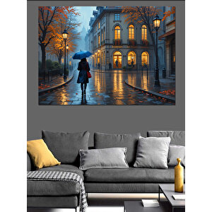 Yağmurlu Şehir Akşamı Dekoratif Kanvas - Mdf Ahşap Tablo 100x140 cm