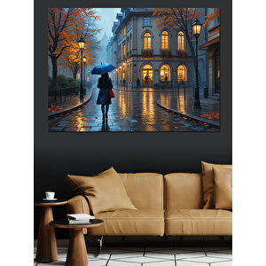 Yağmurlu Şehir Akşamı Dekoratif Kanvas - Mdf Ahşap Tablo 100x140 cm
