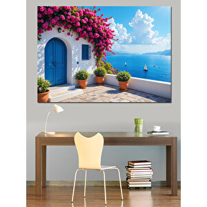 Ege Tarzı Mavi Beyaz Ev Dekoratif Kanvas - Mdf Ahşap Tablo 35x50 cm