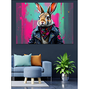 Rocker Tavşan Renkli Arka Plan Dekoratif Kanvas - Mdf Ahşap Tablo 100x140 cm