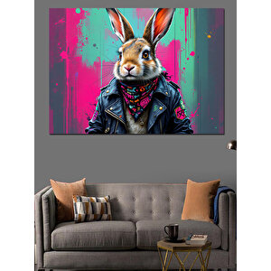 Rocker Tavşan Renkli Arka Plan Dekoratif Kanvas - Mdf Ahşap Tablo 100x140 cm