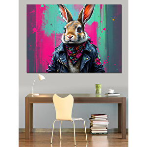 Rocker Tavşan Renkli Arka Plan Dekoratif Kanvas - Mdf Ahşap Tablo 100x140 cm
