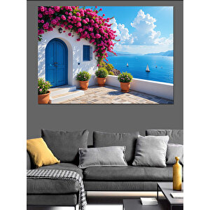 Ege Tarzı Mavi Beyaz Ev Dekoratif Kanvas - Mdf Ahşap Tablo 70x100 cm