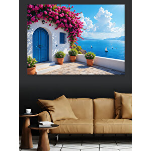 Ege Tarzı Mavi Beyaz Ev Dekoratif Kanvas - Mdf Ahşap Tablo 70x100 cm