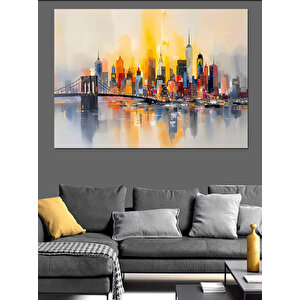 Modern Şehir Silüeti Dekoratif Kanvas - Mdf Ahşap Tablo 50x70 cm