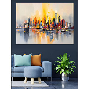 Modern Şehir Silüeti Dekoratif Kanvas - Mdf Ahşap Tablo 50x70 cm