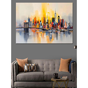 Modern Şehir Silüeti Dekoratif Kanvas - Mdf Ahşap Tablo