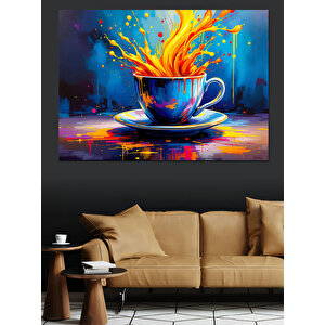 Alevli Kahve Fincanı Dekoratif Kanvas - Mdf Ahşap Tablo 100x140 cm