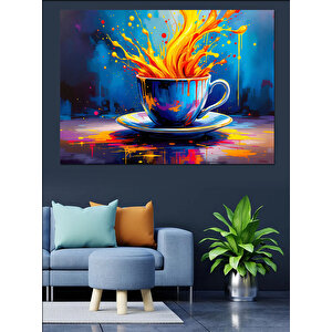 Alevli Kahve Fincanı Dekoratif Kanvas - Mdf Ahşap Tablo 100x140 cm