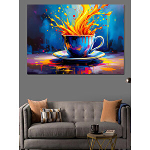 Alevli Kahve Fincanı Dekoratif Kanvas - Mdf Ahşap Tablo 100x140 cm