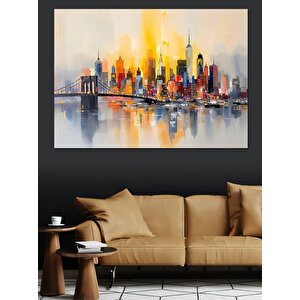Modern Şehir Silüeti Dekoratif Kanvas - Mdf Ahşap Tablo 70x100 cm