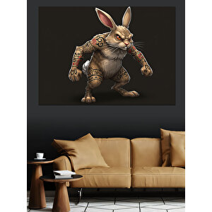 Kaslı Korkutucu Tavşan Karakter Dekoratif Kanvas - Mdf Ahşap Tablo 70x100 cm
