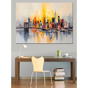 Modern Şehir Silüeti Dekoratif Kanvas - Mdf Ahşap Tablo