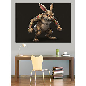 Kaslı Korkutucu Tavşan Karakter Dekoratif Kanvas - Mdf Ahşap Tablo 25x35 cm