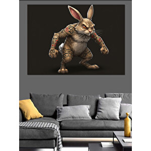 Kaslı Korkutucu Tavşan Karakter Dekoratif Kanvas - Mdf Ahşap Tablo 25x35 cm