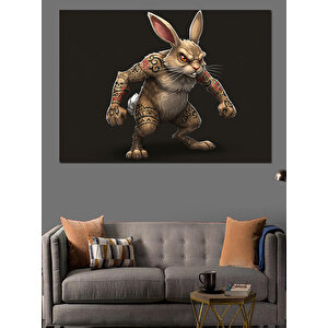 Kaslı Korkutucu Tavşan Karakter Dekoratif Kanvas - Mdf Ahşap Tablo