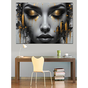 Altın Şehirli Kadın Portresi Dekoratif Kanvas - Mdf Ahşap Tablo 100x140 cm