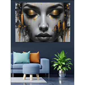 Altın Şehirli Kadın Portresi Dekoratif Kanvas - Mdf Ahşap Tablo