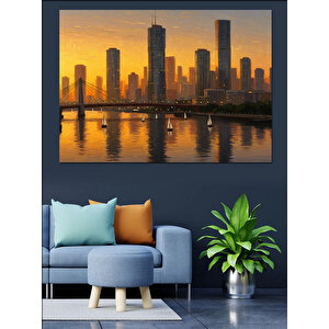 Gün Batımı Şehir Manzarası Dekoratif Kanvas - Mdf Ahşap Tablo 35x50 cm