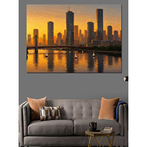 Gün Batımı Şehir Manzarası Dekoratif Kanvas - Mdf Ahşap Tablo 35x50 cm